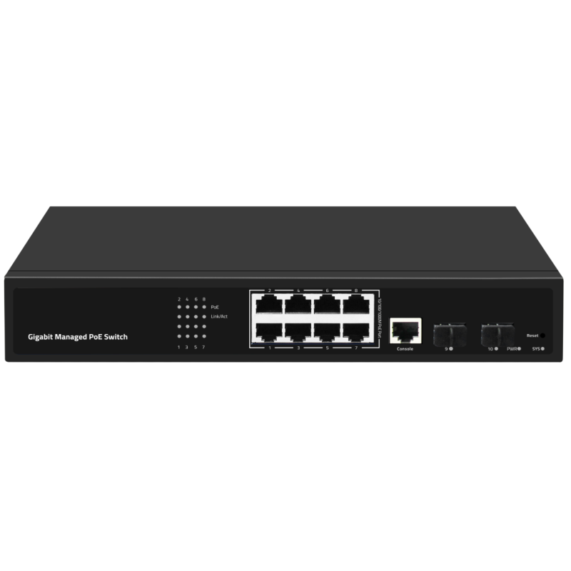 8 Port PoE VLAN Managed Switch Gigabit Fiber Ethernet Realtek Chip 120W Budget AC Input
