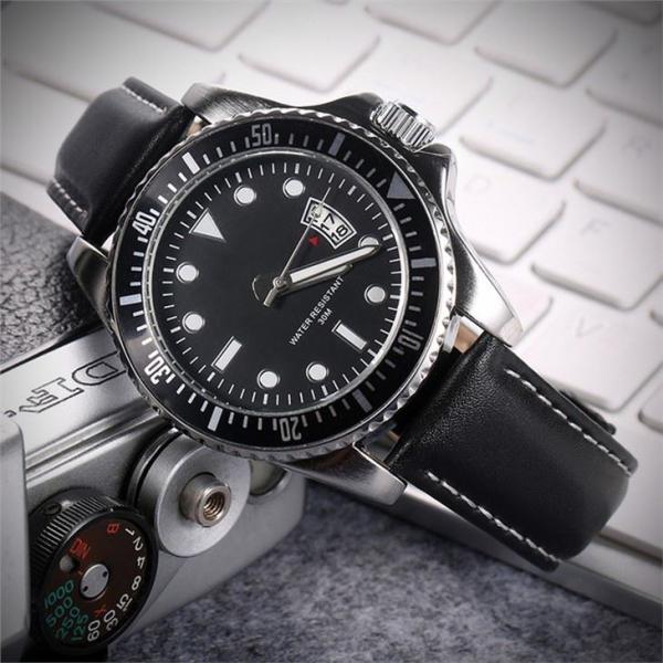 Men Leather Strap Mechanical Watches Simple Hands Stylish Business Watch