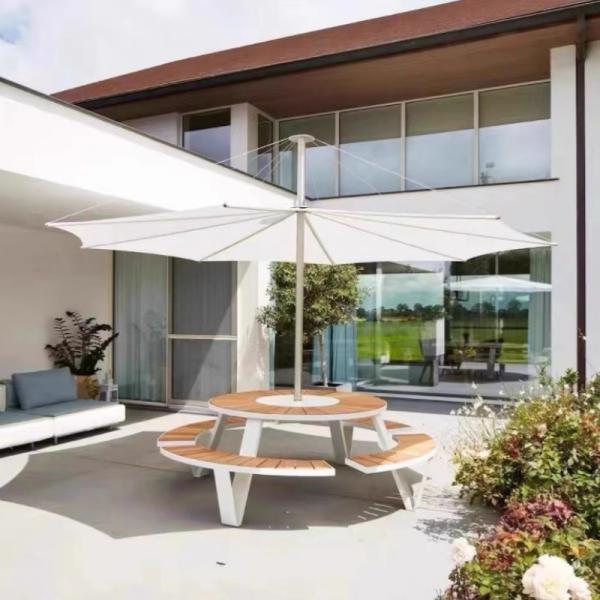 Stainless Steel Round Dining Table With Chair Leisure Wood Picnic Table Bench