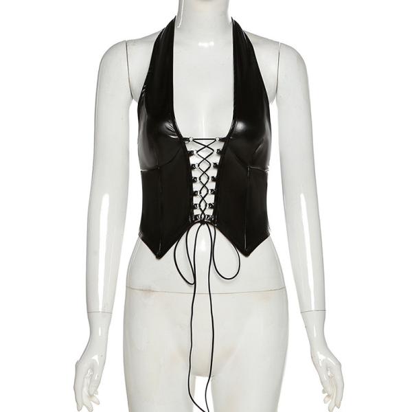 Hollow Sexy Short Slim Umbilical Lace Up Front Tank Top