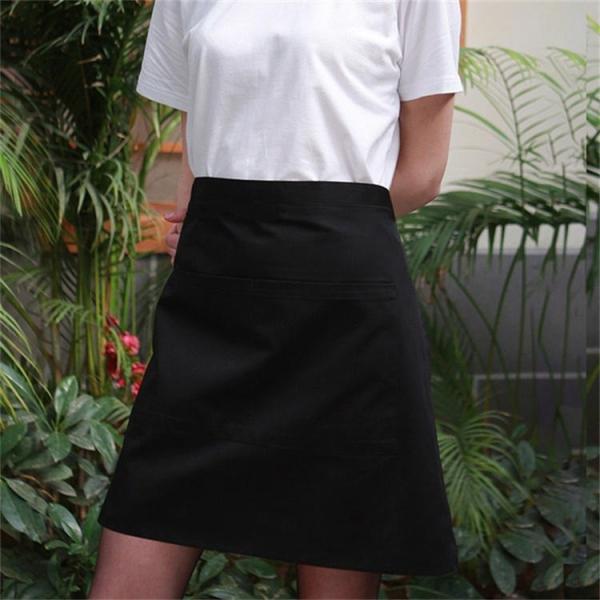 Waterproof Bartender Cotton Kitchen Bar Bistro Logo Waitress Short Waiter Waist Half Apron Chef Length Black apron for Cleaning