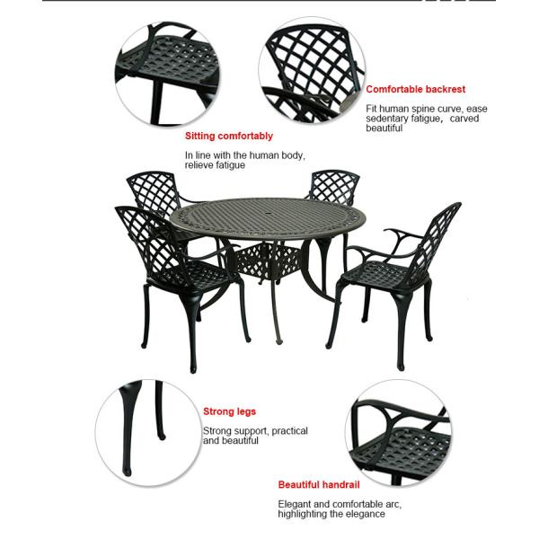 Garden Metal Dining Set / Cast Aluminum Outdoor Furniture Table And Chair