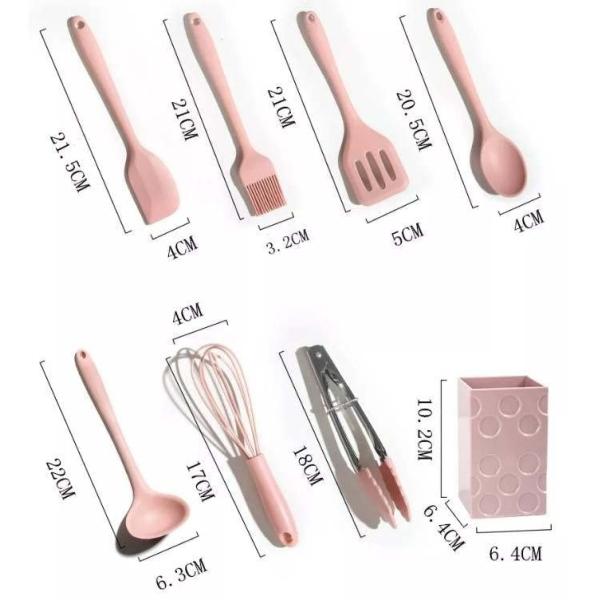 8pcs Mini Kid Silicone Cooking Kitchen Utensils Set Dishwasher Safe Spatula Set with Spatula Spoon Tong Brush Whisk Tong