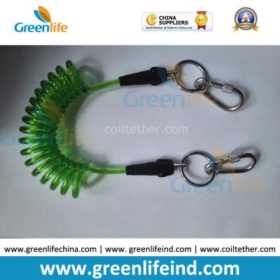 Cable Wire Strong Pulling Transparent Green Extendable Safety Spring Tool's Leash w/Stainless Ring&Carabiner