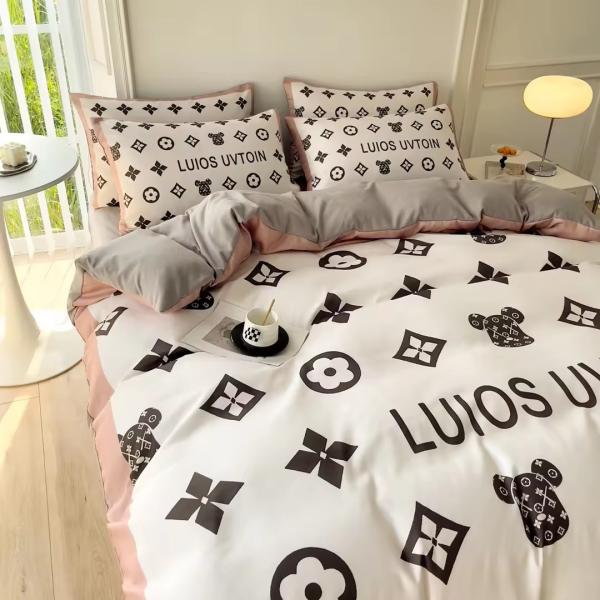 Popularidade Set de roupa de cama de algodão 4 em 1 Castanho Branco Tamanho Rei Coberta de colchão Lenço de cama