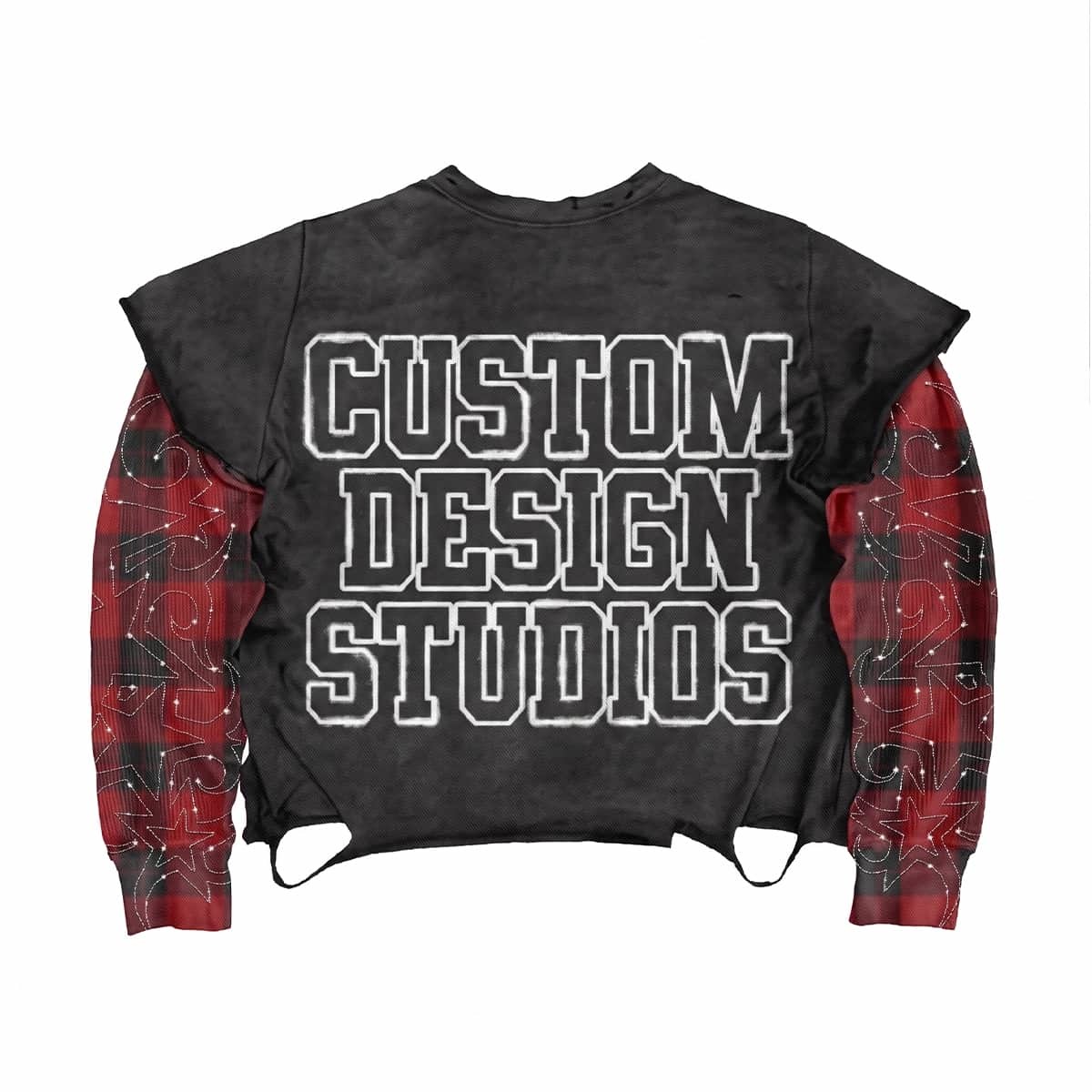 Custom Distressed Layered Long Sleeve Sweatshirts for Streetwear Brands
