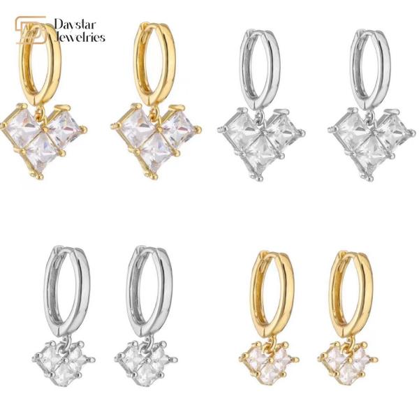 Women Diamond 18k White Gold Plated Earrings Cubic Zirconia Charm Pendant