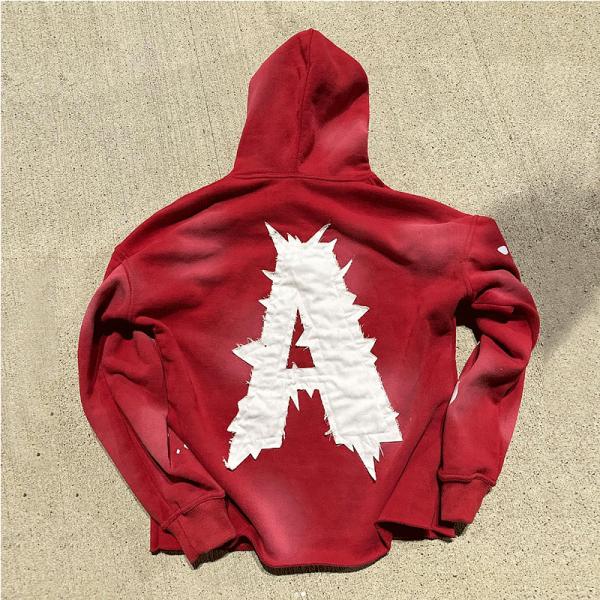 Corte de borde Vintage de gran tamaño con capucha recortada Aplicación personalizada Logotipo de parches bordados