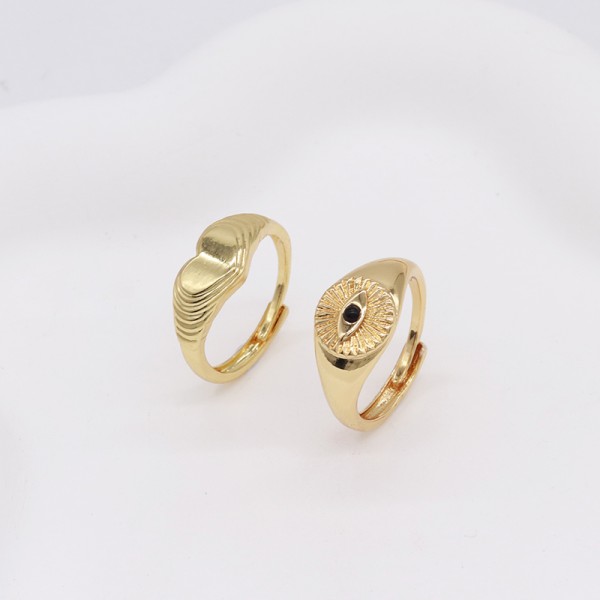 Jiexing Trendy Finger Rings 14K Gold Plated Adjustable Rings Evil Eye Jewelry