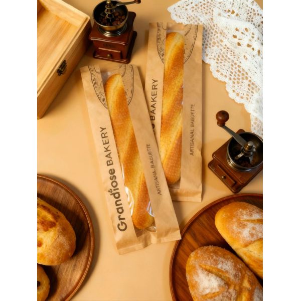 Micro Perforated Flat Satchel Kraft Paper Bag With Clear  Window Fresh And Breathable Bakery Bag Bread Bag Food Bag