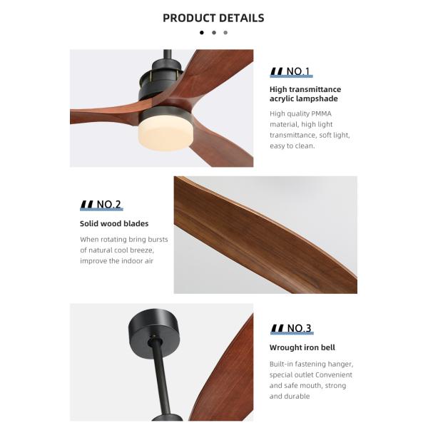 Fashion Adjustable 65W 60 Inch 3 Blade Ceiling Fan Light 1500lm