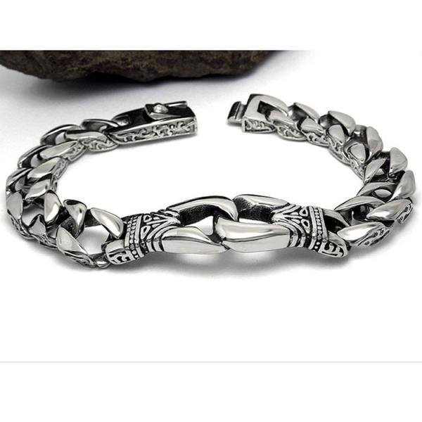 Antique Men's Titanium Stainless Steel  Curb Link Chain Buckle Bracelet 8.5 Inches (JCE204)