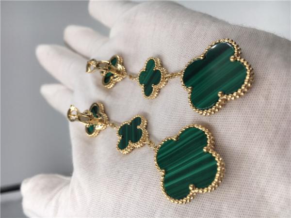18K Gold Luxury jewe factory earrings 3 motifs malachite 18K yellow gold jewelry