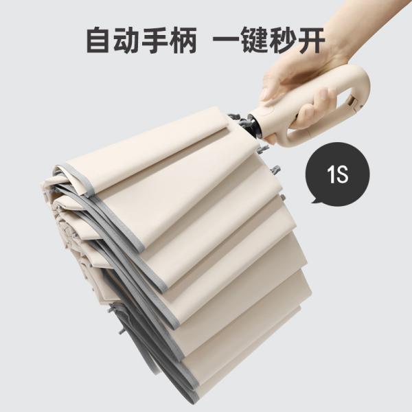 Large Round Lock Handle Pongee with Vinyl Easy yo Hang Full Automatic Windproof UV Block Umbrella