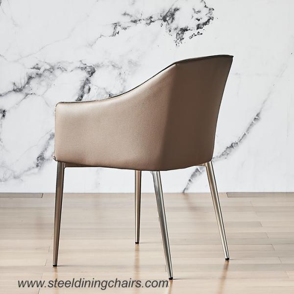 Tufted Grey Leather 81cm 55cm Steel Frame Dining Chairs With Arm