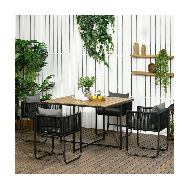 Modern Design Style Folded Dining Table and PE Rattan Armchair Patio Furniture Dining Set