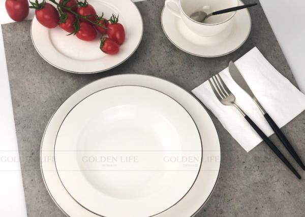 White Gold Line Ceramic Dinnerware Sets Gift Box Packing BSCI Certification