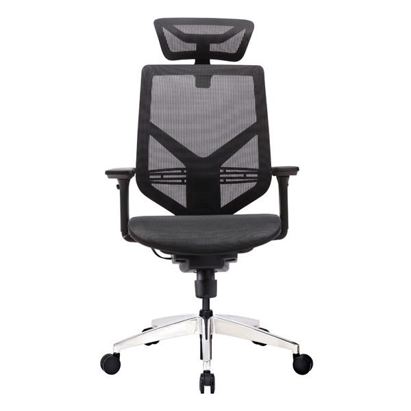GTCHAIR Polished Aluminum Ergo Desk Chair Full Mesh Ergonomic Office Chair
