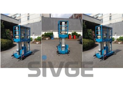 Plataforma de alumínio do elevador hidráulico, plataforma elevado móvel do mastro duplo azul