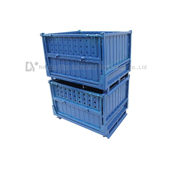 Side Holes Large Rack Storage System , Industrial Steel Folding Turnover Pallet Box