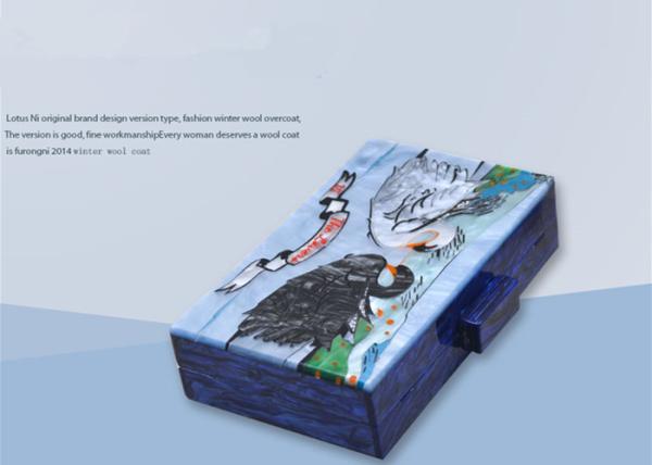 Art Gallery Style Square Clutch Bag Swan Pattern For Ladies , Personalised Acrylic Clutch