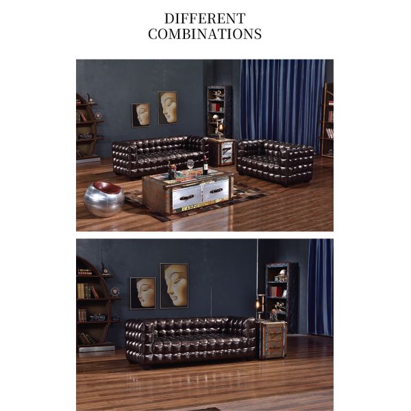 Nidea #8908 European Traditional Chesterfield Genuine Leather Sofa Set with Sponge Filling for Hotel Living Room