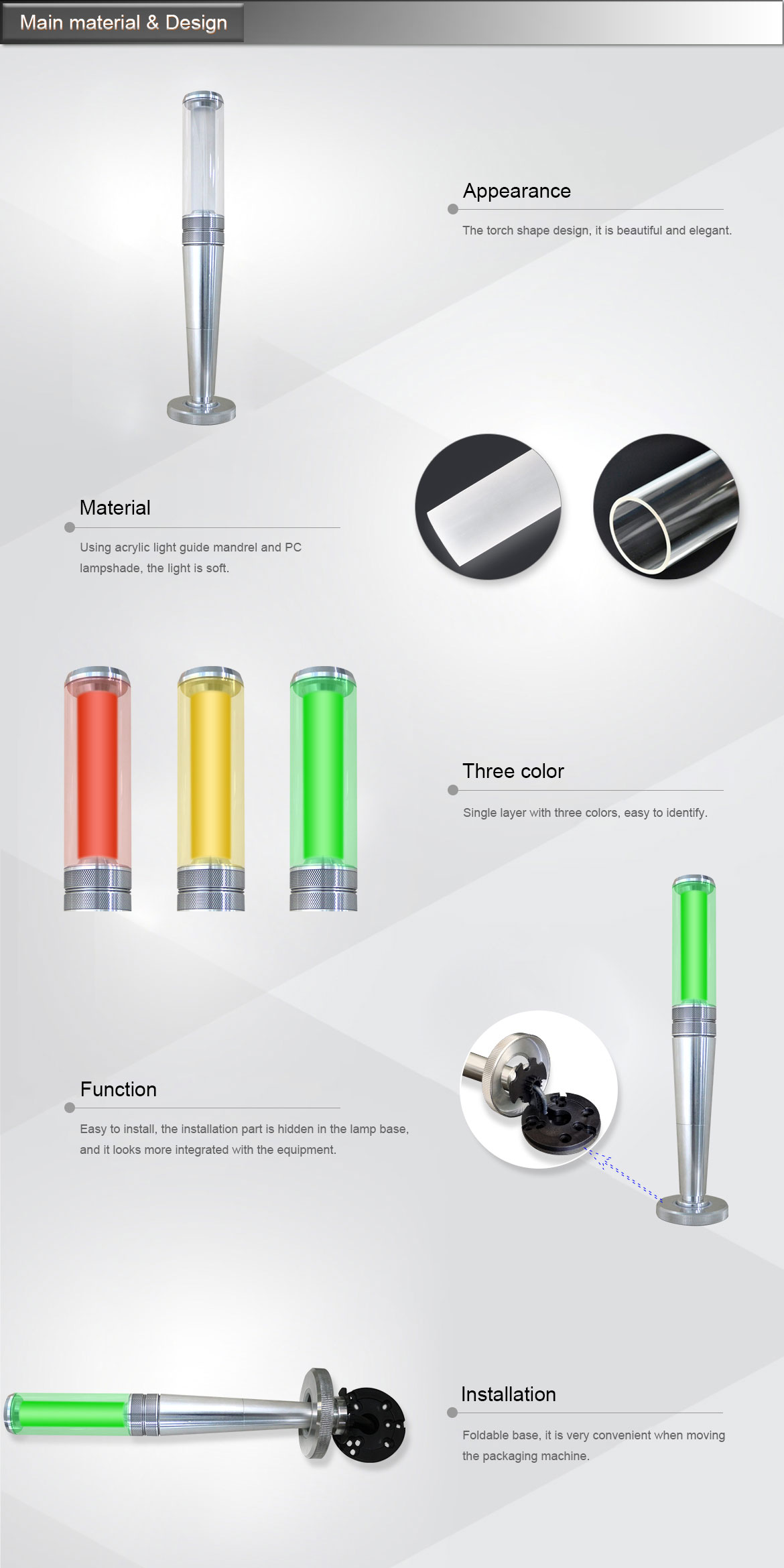 ONN M4S-Y Single Layer Tri Color LED Signal Tower Light DC24V Industrial Warning Light With Buzzer For CNC Machine