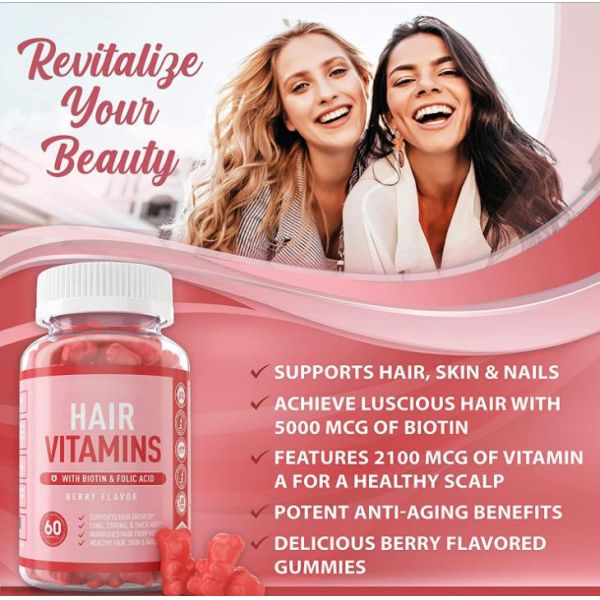 Private Label Vitamin Hair Regrowth Gummies With Biotin Supplement 50pcs/Bottle