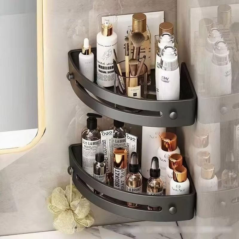 Hot Selling Warehouse Bathroom Kitchen Wall Mounted Shelf Metal Storage Rack Corner Organizer