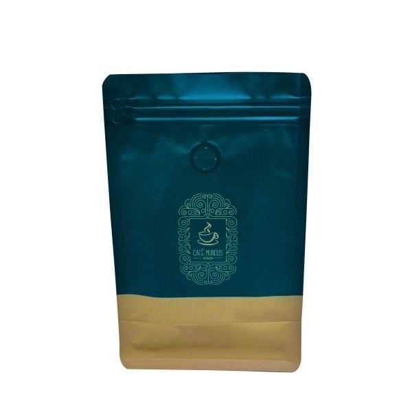 Custom Printed 250 G AL Foil Lined Flat Bottom Coffee Bawith Front Zipper And 1 Way Valve For Coffee Beans Coffee Powder