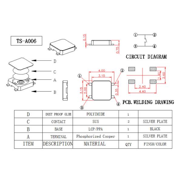 Dustproof Momentary Tactile Switch / Micro Tactile Switch 3X3 Mm SMD Thin Firm