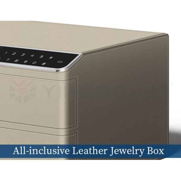 Double Layers Solid Steel Leather-Covered Jewelry Small Safe Box Biometric Recognition