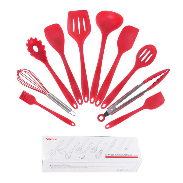 Green Silicone Support for High Temperature Cooking in Nonstick 10 Pcs Kitchen Utensil Set