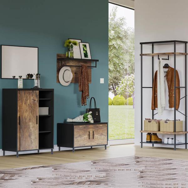 Hallway Coat Rack with Shelves, Modern Industrial Coat Stand, Entryway Coat Stand, XHCR31BB