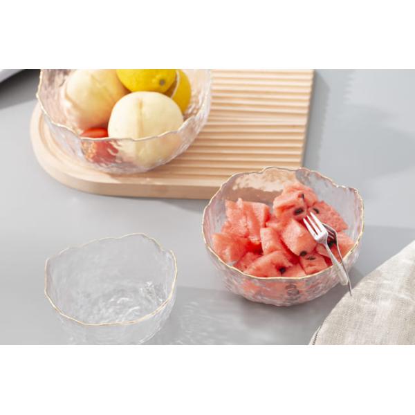 Gold Edge Clear Glass Mixing Bowls Machine Made Eco Friendly Serving Bowls