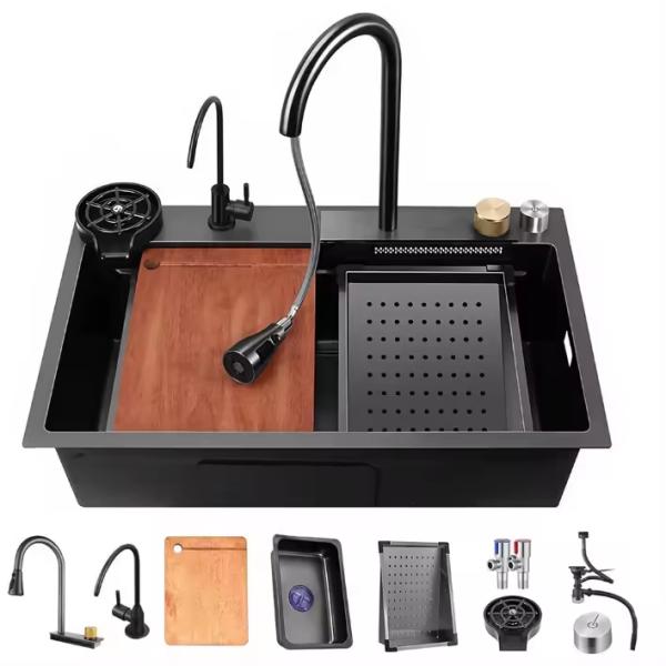 Lizhen-Hwa.Con Kitchen Sink Modern Waterfall Rainfall Single Bowl Stainless Steel Sink