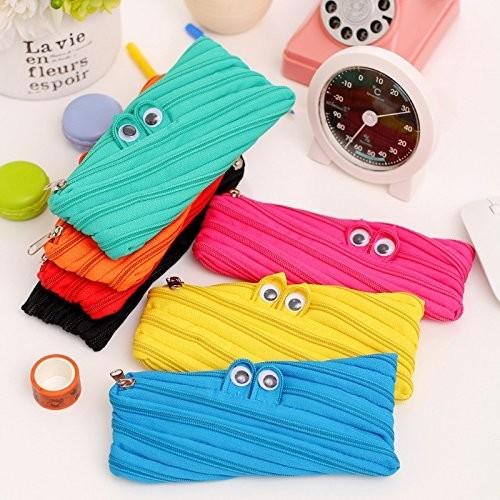 Cute Cartoon Canvas Pencil Pouch With Zipper , Big Eyes Monster Kids Pencil Bag