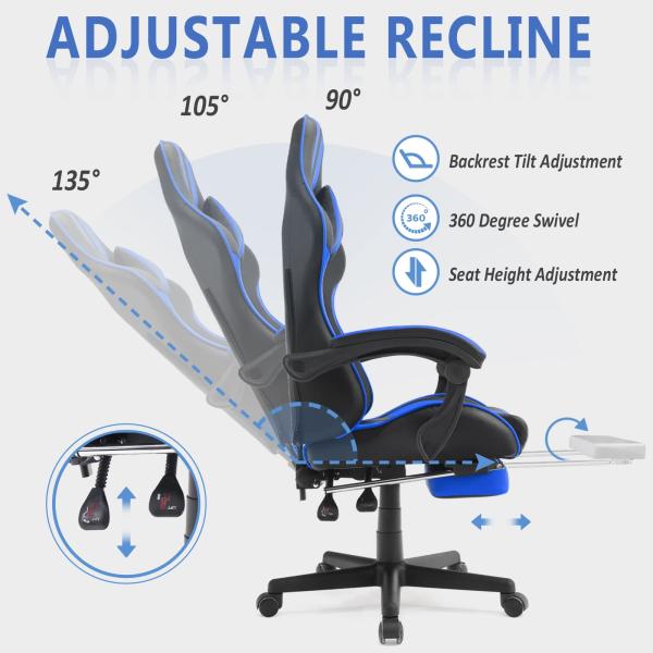 Ergonomic Racing Style Gaming Chair with Headrest and Lumbar Support 300lb Capacity