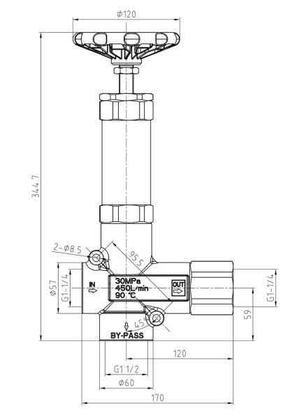 FLOWGUARD unloader valve with by-pass VRP450 pressure regulator 0-300Bar 450L/min