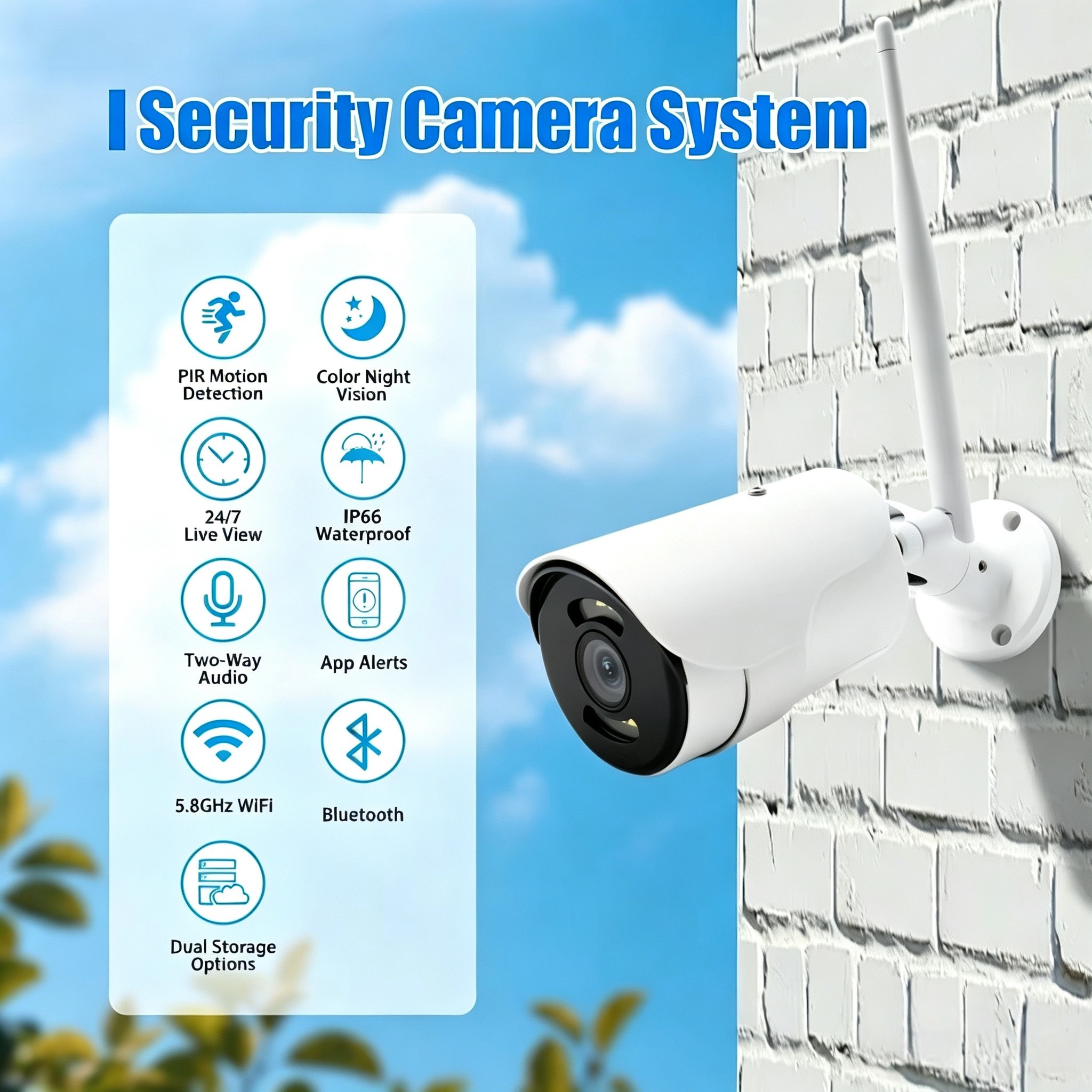 5MP Outdoor WiFi Security Camera, Eseecloud APP Remote Viewing, IP66 Weatherproof, Smart Motion Detection, Built-in Siren & Microphone, Dual Mode Night Vision Home Surveillance Camera