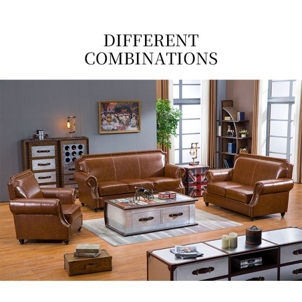 Nidea #8977 Luxury Genuine Leather Sofa Set with American Design Comfortable & Durable Sponge Filled Sofa for Home Hotel & Villa Use