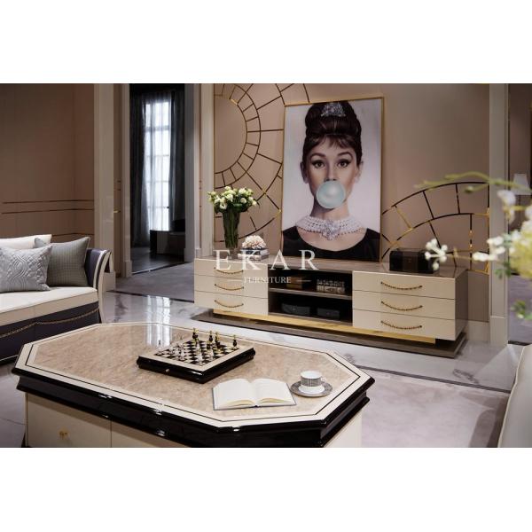 Black And White Octagon Shaped Marble Top Wooden Coffee Table
