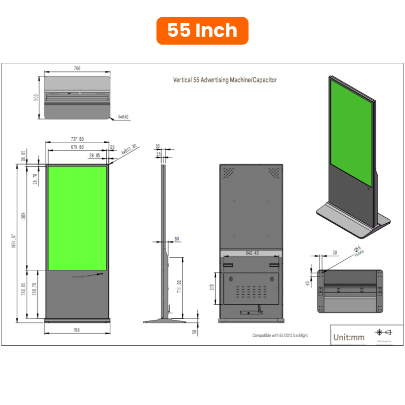 Floor Standing Digital Signage with 178° Viewing Angle, 16.7M Color Brightness, and 50,000 Hours Lifetime