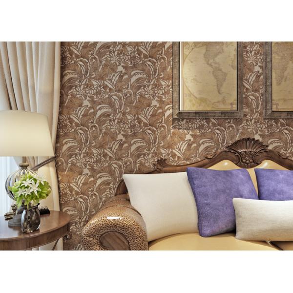 Classic Style Embossed Washable Vinyl Wallpaper with Chocolate color , CE ISO Compliant