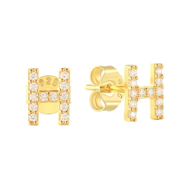 Des boucles d'oreilles en argent de la mode en argent sterling A-z Alphabets 18k or plaqué 925 Boucles d'oreilles en argent