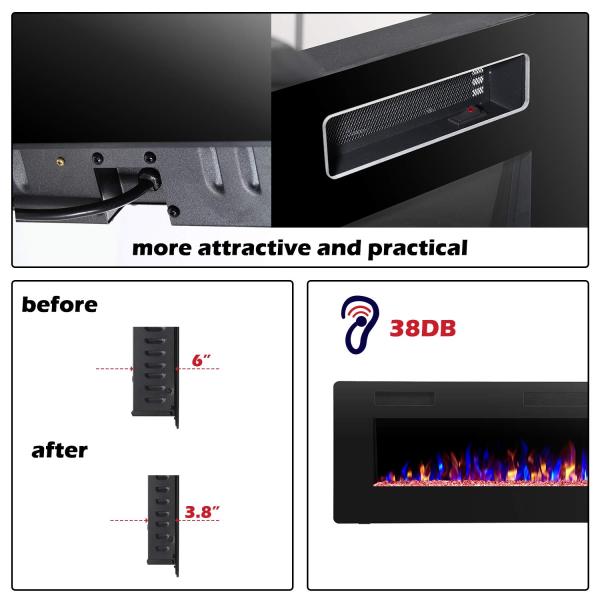 12 Bed Color Mode AJUNION 60 Inch Wall Mounted Silk Screen Printing Electric Fireplace