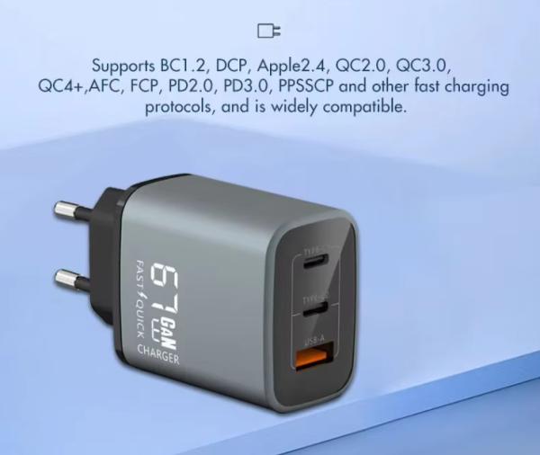 67W GaN USB Charger Super Fast Charging Type C Charger PD 3.0 USB C Adapter