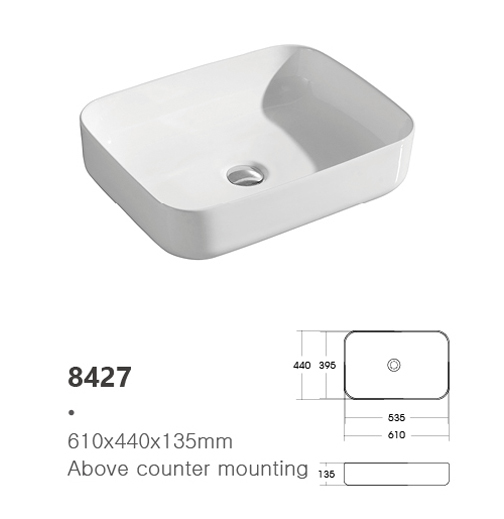 High Quality Rectangle Shape Ceramic Table Top Washbasin Bathroom Sink