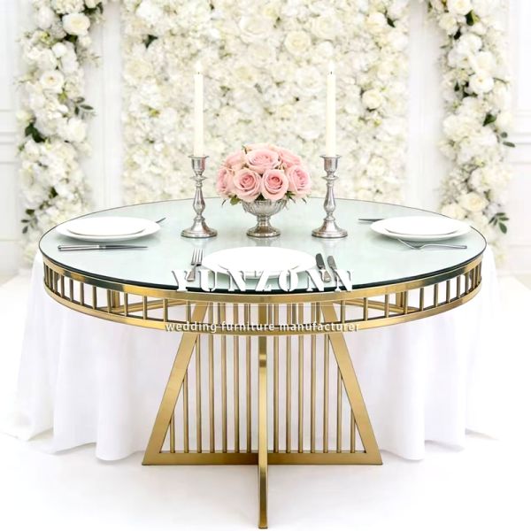 2026 New Stainless Steel Mesh Wedding Round Table for Banquets and Events Durable Metal Event Table