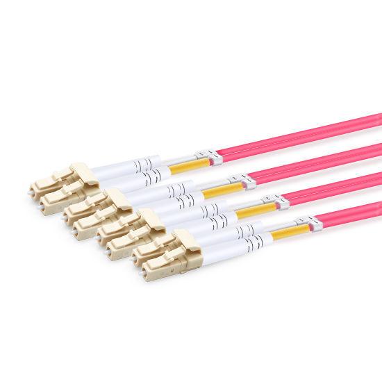 7m (23ft) MPO Female to 4 LC UPC Duplex OM4 50/125 Multimode Fiber Breakout Cable, 8 Fibers Type B, Elite, LSZH, Aqua/Vi
